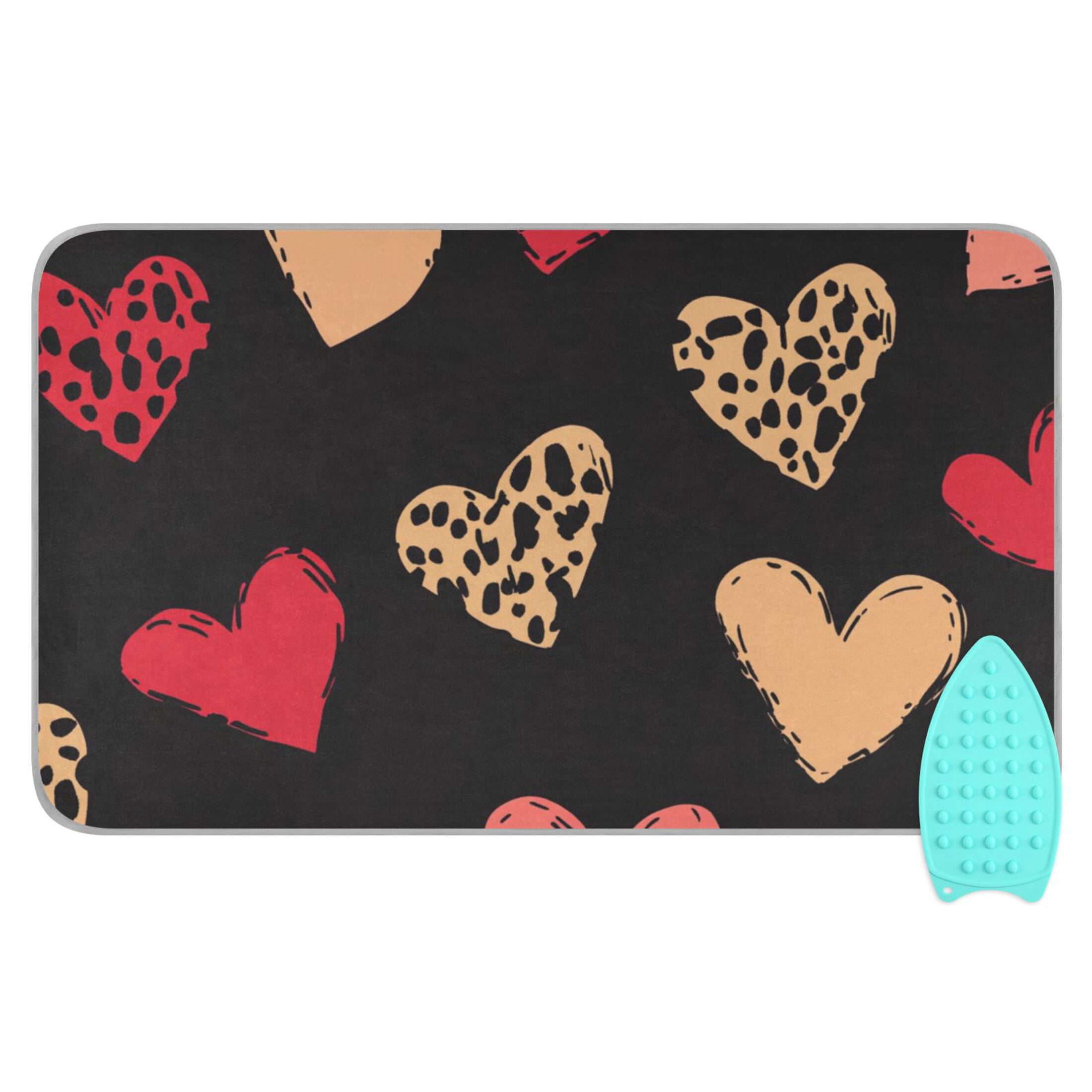 Valentine Colorful Hearts Leapard Printed Ironing Mat Blanket Portable Travel Ironing Pad Heat Resistant Pad 47.2" x 27.6”
