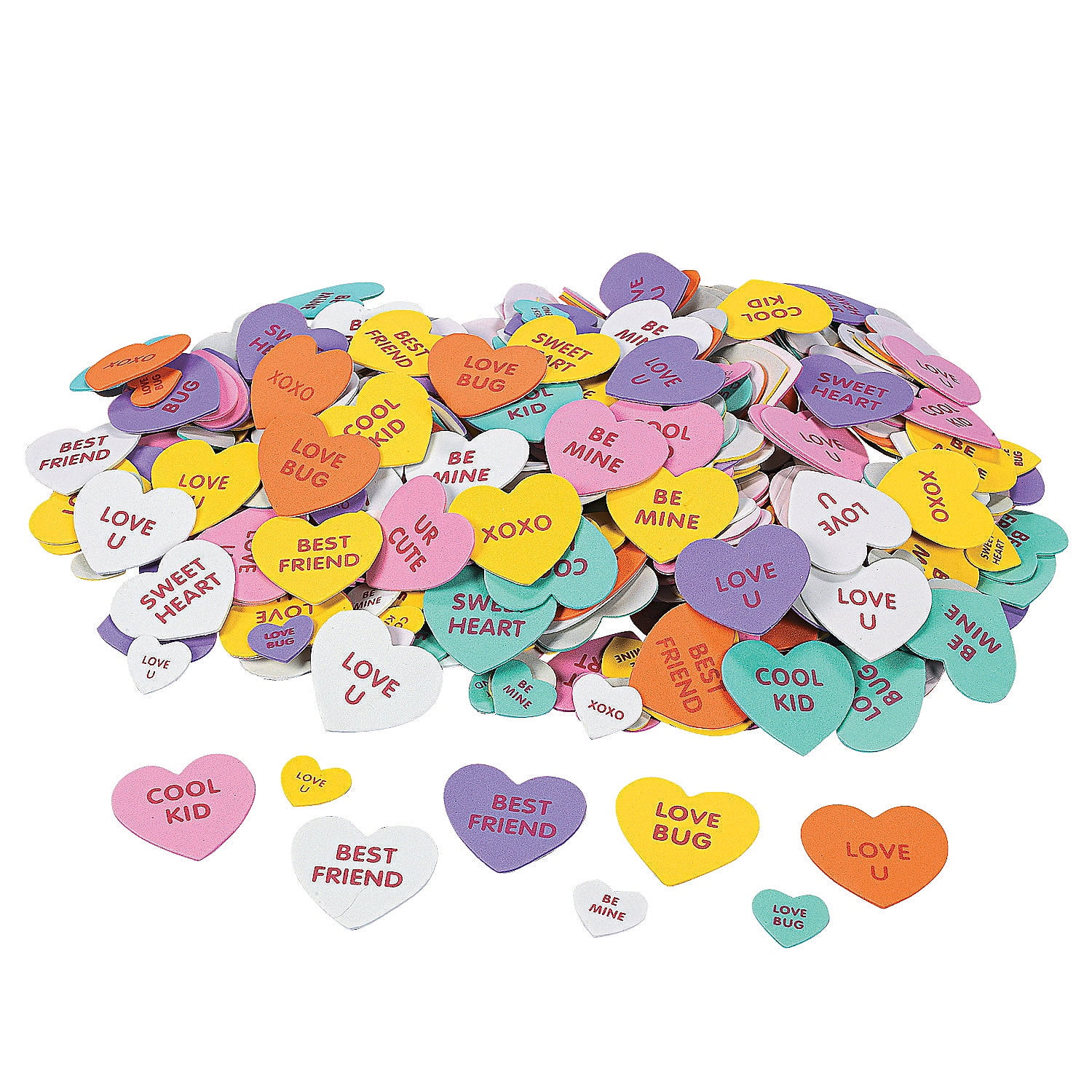 Valentine Conversation Self-Adhesive Foam Heart Stickers, Craft Supplies,  Regular, Foam Shapes, Valentine's Day, 12 Pieces, Multicolor 