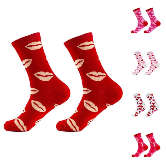 Valentine Couple Heart Lips Cotton Crew Socks Funny Matching His and Her Novelty Socks