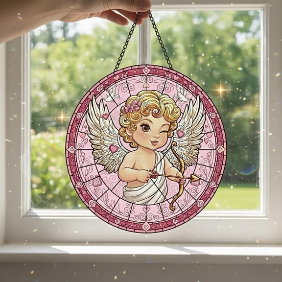 Valentine Cupid Glass Suncatcher, Angel of Love Keepsake Window Hanging Decor