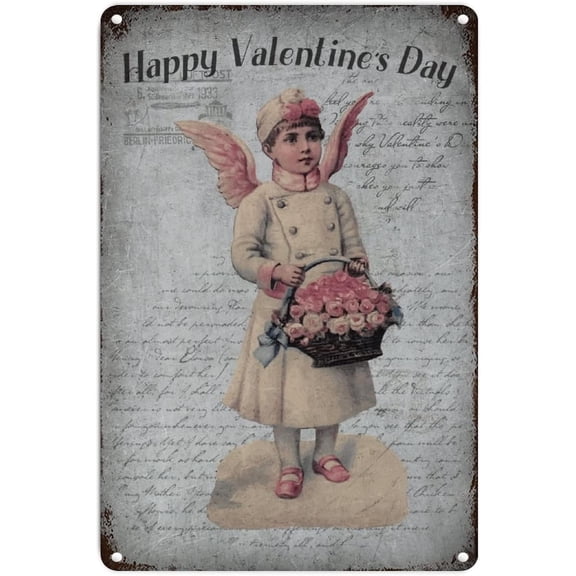 Valentine Cupid Rustic Shabby Chic Metal Tin Sign Vintage French Style Love Wall Decor for Living Room Kitchen Front Porch 8x12 in