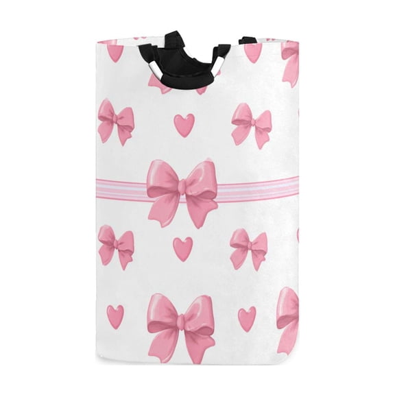 Valentine Cute Bows Hearts with Stripes Laundry Basket with Handles Foldable Laundry Hamper Freestanding Washing Bin 50L