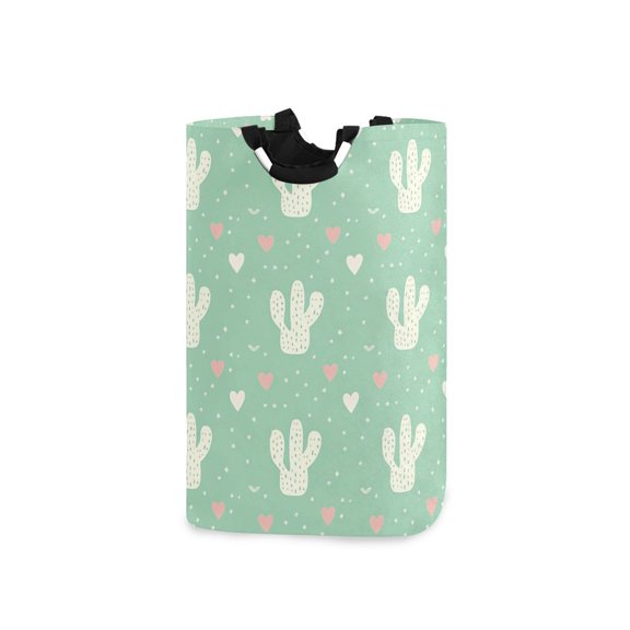 Valentine Cute Cactuses Hearts Laundry Basket with Handles Foldable Laundry Hamper Freestanding Washing Bin 50L