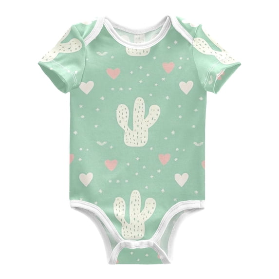 Valentine Cute Cactuses Hearts Pure Cotton Bodysuit Short Sleeve Pajamas One-Piece Romper Unisex 12M