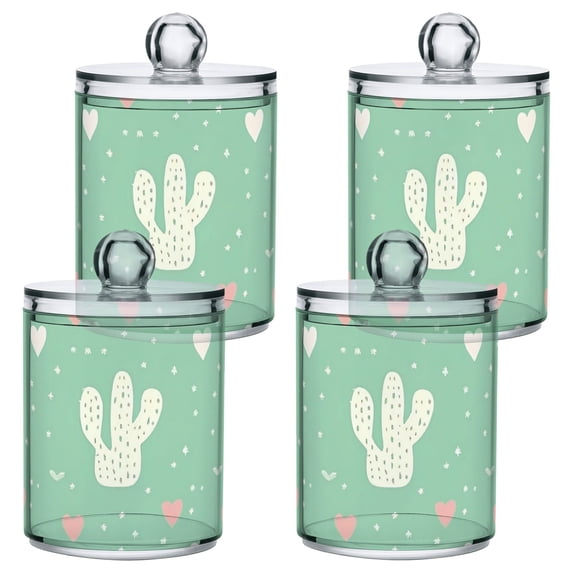 Valentine Cute Cactuses Hearts Translucent Plastic Cans Storage Canisters with Lid Set of 4