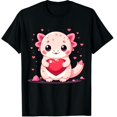 thumbnail image 1 of Valentine Cute Pink Axolotl Lovers Heart Graphic Crew Neck Short Sleeve T-Shirts (Men's, Women's), 1 of 4