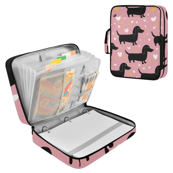 Valentine Dachshund Dogs Cute Hearts Accordion File Organizer Expanding File Folder 3-Ring Binder Bag 500 Sheets A4 Size