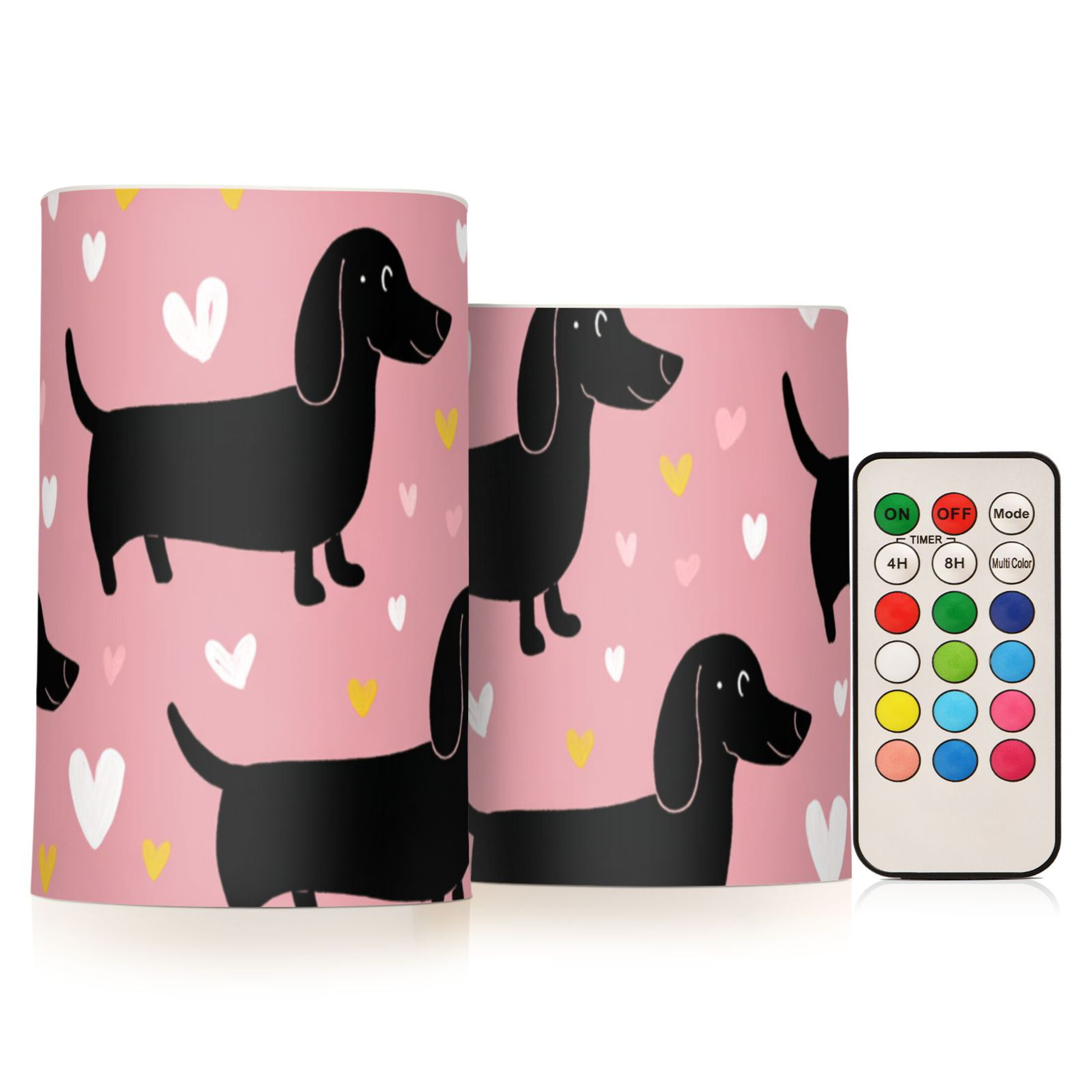 Valentine Dachshund Dogs Cute Hearts Flickering Flameless Candles LED Tealight Battery Operated with Remote Set of 2 Holiday Decor Ornaments