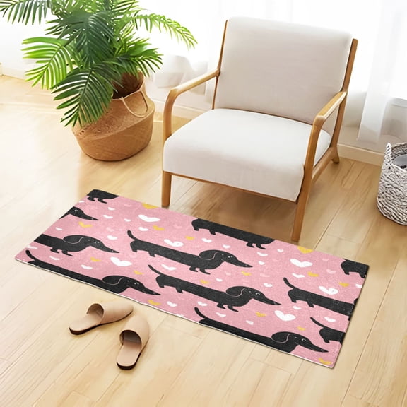 Valentine Dachshund Dogs Cute Hearts Plush Carpet Non Slip Runner Rug Absorbent Bath Mat 39" x 20"