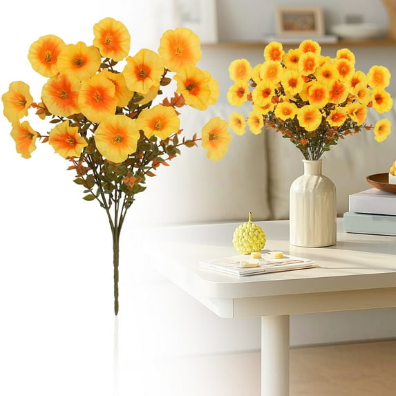 Valentine Day Artificial Flowers,Artificial Flowers for Outdoors Decor,Fake Flowers Artificial Plants Outdoor Colorful Morning Glory Realistic UV Resistant for Garden Patio Porch Home Decor(Yellow2)