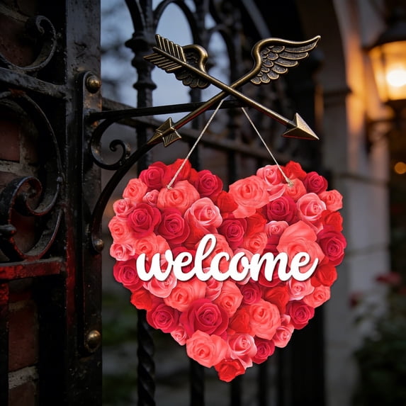 Valentine Day Decorations, Valentine's Day Heart Door Sign, Romantic, For Valentines Day Decorations Front Door Sign, Welcome Door Sign For Home, 1PC