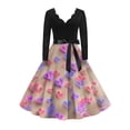 thumbnail image 1 of Valentine Day Dress for Women 1950S Retro Long Sleeve V-Neck Cocktail Dresses with Belt Love Heart Printing A-Line Dress 2026 Purple Pink L, 1 of 5