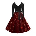 thumbnail image 1 of Valentine Day Dress for Women 1950S Retro Long Sleeve V-Neck Cocktail Dresses with Belt Love Heart Printing A-Line Dress 2026 Wine M, 1 of 5