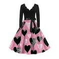 thumbnail image 1 of Valentine Day Dress for Women Long Sleeve V-Neck Cocktail Dresses with Belt 3D Love Heart Printing A-Line Dress Pink L, 1 of 4