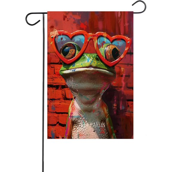 Valentine Day Frog Garden Flag Linen 12x18 Double Sided Outdoor Seasonal Yard Decoration
