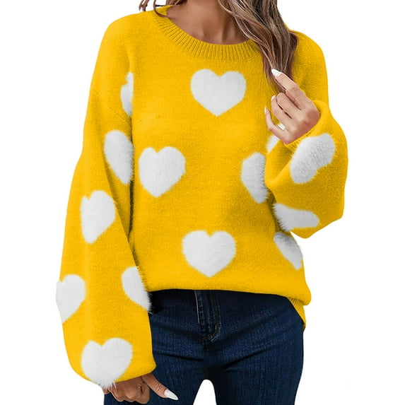 Valentine Day Gifts Sweaters for Women Cute Long Sleeve Shirts Oversized Women's Tops, Tees & Blouses Love Soft Womens Sweatshirt Yellow