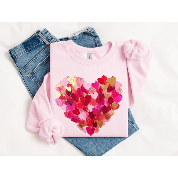 Valentine Day Heart Brushstroke Sweatshirt, Valentines Day Sweater, Valentines Day Gift, Girls Valentines Sweater, Love Sweatshirt TSHIRT All Size S-5XL