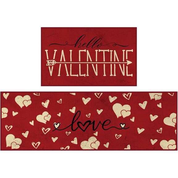 Valentine Day Kitchen Mats Red Heart Welcome Door Rug Non Slip Washable Decorative Doormat Absorbent Carpet Floor Mat for Indoor Outdoor Home Front Door Bathroom Decor(Customized)