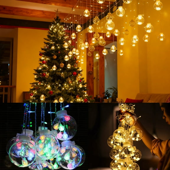 Valentine Day Led Curtain String Lights, Fairy Lights, 137.8-inch Length, Wishing Ball Design, for Bedroom Wall Decor, Patio Lighting, Outdoor Party, Colorful, by Ihhxbs