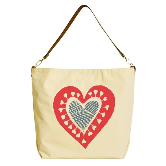 Valentine Day Love & Hearts-3 Beige Print Canvas Bag with Leather Strap WAS_29