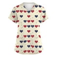 thumbnail image 1 of Valentine Day Nursing Scrubs Womens Love Heart Print Quick Dry V Neck Cute Scrub Tops Short Sleeve Plus Size Uniforms with Pockets Beige S, 1 of 5