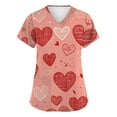 thumbnail image 1 of Valentine Day Nursing Scrubs Womens Short Sleeve Cute V Neck Uniforms Love Heart Print Plus Size Medical Scrubs with Pockets Watermelon Red L, 1 of 5