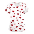 thumbnail image 1 of Valentine Day Nursing Scrubs Womens V Neck Quick Dry Love Heart Print Plus Size Scrub Tops Short Sleeve Cute Uniforms with Pockets Hot Pink S, 1 of 5
