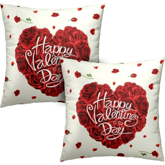 Valentine Day Pillow Covers 16x16 Set of 2 Happy Valentines Day Red Rose Heart Throw Pillow Covers Set of 2 Rose Flowers Decoarative Pillow Case Cushion Case for Couch Sofa