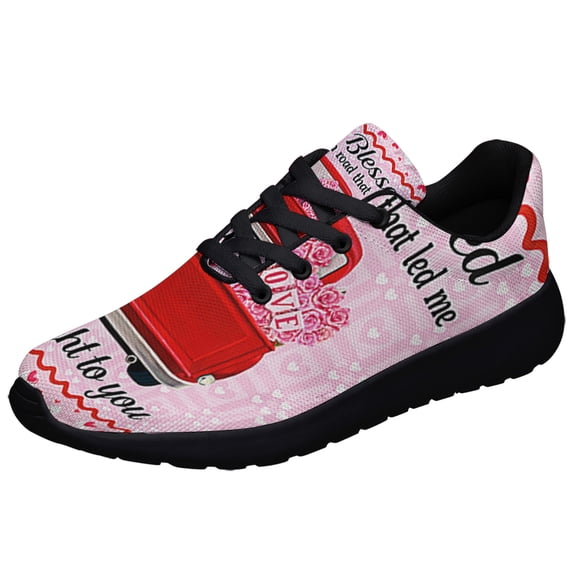 Valentine Day Pink Truck God Blessed The Broken Road That Led Me Staight To You Shoes Sneakers Black Size 8.5