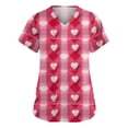 thumbnail image 1 of Valentine Day Scrub Tops for Woman V Neck Short Sleeve Cute Nursing Top Love Heart Print Quick Dry Plus Size Nurse Uniform with Pockets Watermelon Red 2XL, 1 of 5