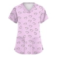thumbnail image 1 of Valentine Day Scrub Tops for Woman Short Sleeve Plus Size V Neck Cute Scrub Tops Love Heart Print Nursing Quick Dry Uniforms with Pockets Purple 2XL, 1 of 5