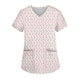 thumbnail image 1 of Valentine Day Scrub Tops for Women Love Heart Print Short Sleeve Nursing Cute Uniform Medical V Neck Plus Size Scrubs with Pockets Light pink L, 1 of 5