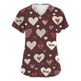 thumbnail image 1 of Valentine Day Scrub Tops for Women Love Heart Print Short Sleeve Nursing Plus Size Scrub Tops Medical V Neck Cute Scrubs with Pockets Vermilion XL, 1 of 5