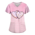 thumbnail image 1 of Valentine Day Scrubs for Women Love Heart Print Short Sleeve Medical Nurse Uniform V Neck Plus Size Cute Nursing Top with Pockets Pink 2XL, 1 of 4