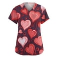 thumbnail image 1 of Valentine Day Scrubs for Women Love Heart Print Short Sleeve Medical Nursing Top V Neck Nursing Plus Size Nurse Uniform with Pockets Watermelon Red S, 1 of 5