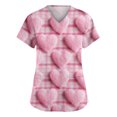 thumbnail image 1 of Valentine Day Scrubs for Women Love Heart Print Short Sleeve Plus Size Workwear V Neck Quick Dry Medical Scrubs with Pockets Pink L, 1 of 5