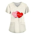 thumbnail image 1 of Valentine Day Scrubs for Women V Neck Short Sleeve Cute Workwear Love Heart Print Nursing Quick Dry Nurse Uniform with Pockets Complexion 2XL, 1 of 4