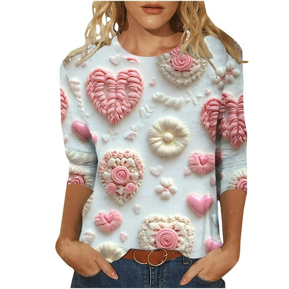 Valentine Day Shirts Women 3/4 Zip Pullover Womens Crew Neck Shirts Shirts for Women Loose Fit Items Under 5 Dollars Free Shipping