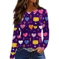 thumbnail image 1 of Valentine Day Shirts Womens Crew Neck Long Sleeve Plus Size T Shirts Love Heart Print Casual Loose Blouse Dark Purple L, 1 of 5