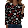 thumbnail image 1 of Valentine Day Shirts Womens Crew Neck Love Heart Print Funny Graphic Tee Long Sleeve Cute Fashion Tunic Tops Vermilion L, 1 of 5
