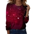 thumbnail image 1 of Valentine Day Shirts Womens Crew Neck Love Heart Print Plus Size Blouse Long Sleeve Casual Fashion Graphic Tee Deep Red M, 1 of 5