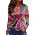 thumbnail image 1 of Valentine Day Shirts Womens Love Heart Print Crew Neck Cute Tunic Tops Long Sleeve Funny Fashion T Shirts Hot Pink 2XL, 1 of 5