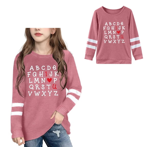 Valentine Day Shirts for Girls Long Sleeve Graphic T-Shirts Crewneck Casual Pullover Clothes for 6-7 Years Old Girls