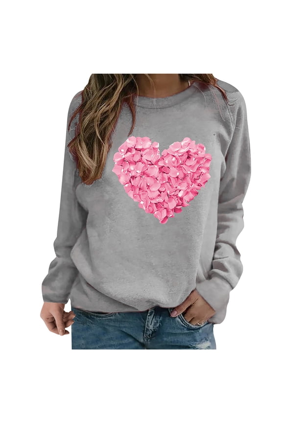 Valentine Day Shirts for Women Funny Love Heart Graphic Long Sleeve Crew Neck Tops Casual Lover Funny Trendy Loose Fit Blouses Clothes