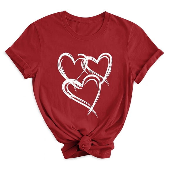 Valentine Day Shirts for Women Heart Printed T Shirts Short Sleeve Round Neck Tops Teacher Valentine Shirt Spring Clothes for Women