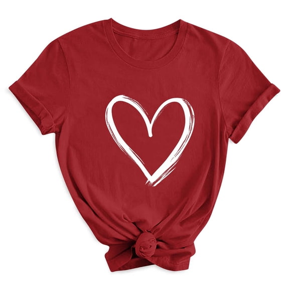 Valentine Day Shirts for Women Heart Printed T Shirts Short Sleeve Round Neck Tops Teacher Valentine Shirt Spring Clothes for Women