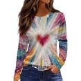 thumbnail image 1 of Valentine Day Shirts for Women Love Heart Print Long Sleeve Cute Tunic Tops Crew Neck Funny Casual Blouse Watermelon Red S, 1 of 5