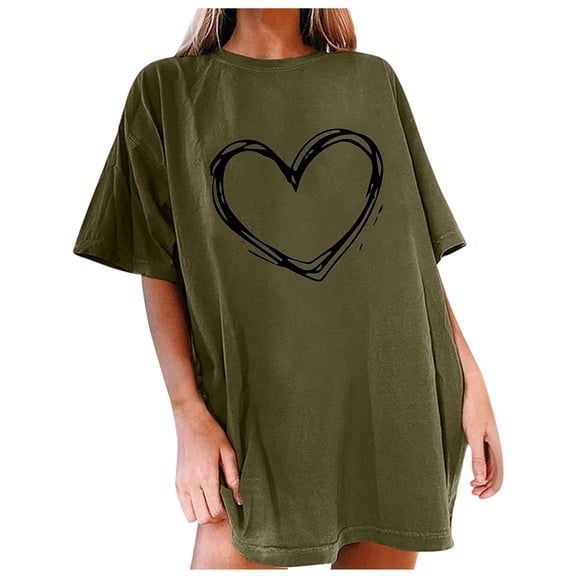 Valentine Day Shirts for Women Lover Heart Graphic Print Short Sleeved Crewneck Tunic Tops Casual Lover Funny Trendy Loose Fit Blouses Tees