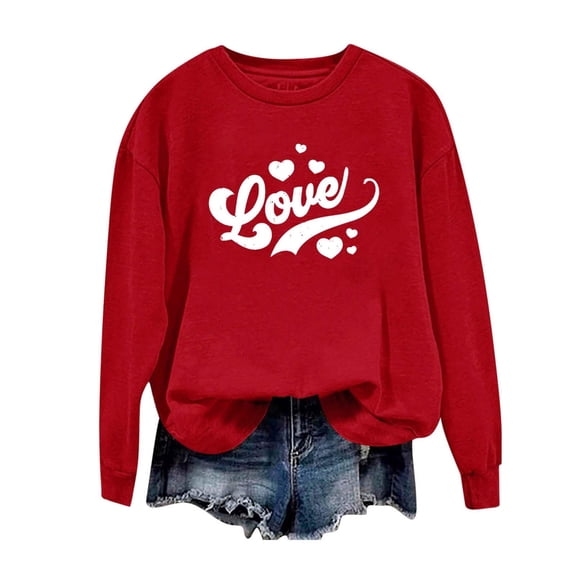 Valentine Day Sweatshirt For Women Love Heart Printed Shirts Long Sleeve Letter Printed Casual Crewneck 2026 Fall Trendy Outfits