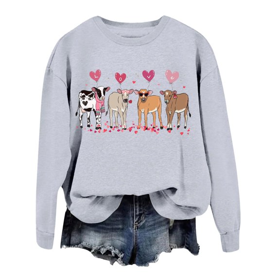 Valentine Day Sweatshirt For Women Love Heart Printed Shirts Lovers Printed Hoodless Sweater Lightweight Outfits Fall 2026